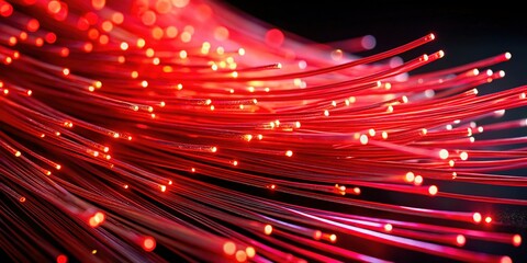 Glowing Red Fiber Optic Cables:  High-Speed Data Network Connection
