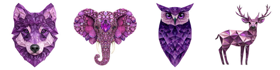 Fototapeta premium Captivating Geometric Wildlife Surreal Polygonal Animals and Mystical Patterns This digital features a stunning array of polygon based wildlife including a deer owl elephant and other creatures