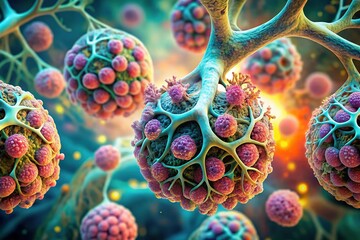 Lung Cancer Diagram:  Microscopic View of Diseased Lung Tissue - Medical Illustration
