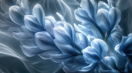 Blossom Grape Hyacinth flower with delicate light blue petals, serene and ethereal atmosphere, dreamlike feelings