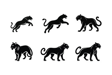 Jaguar (Panthera onca) mammal animal, labeled silhouette vector art illustration.