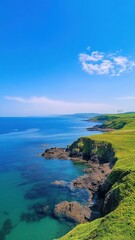 A serene scene of a wind turbine farm near a tranquil lake at sunset, showcasing renewable energy and nature's beauty.
