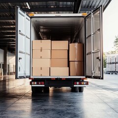 Efficient box loading onto an open truck for delivery.