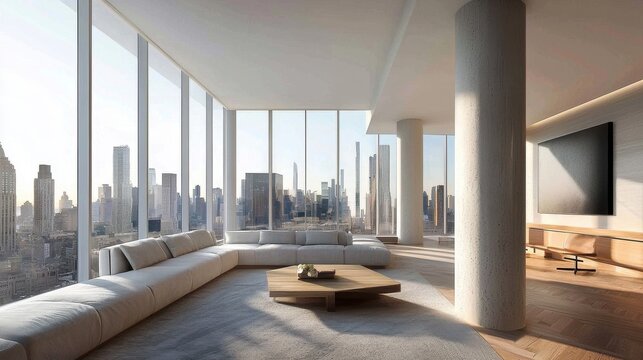 Stylish living room design ideal for virtual meetings and events. - Powered by Adobe