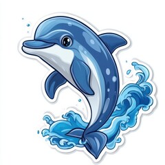 Obraz premium Cute cartoon dolphin jumping out of the water.