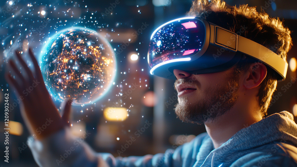 Poster exploring ai generated virtual worlds immersive vr experience modern studio digital art futuristic c