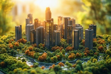 Fototapeta premium Modern Urban Real Estate Development Scale Model for Business Office Complex by Architect