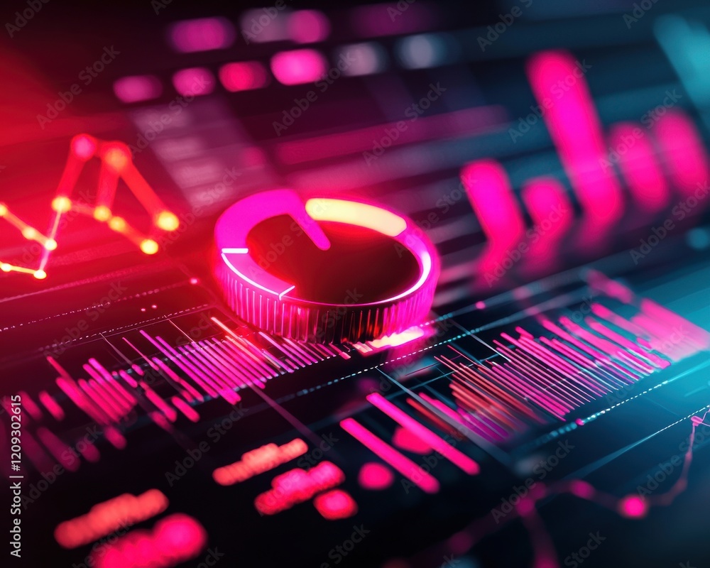 Poster high-tech dashboards glowing with layered business data metrics