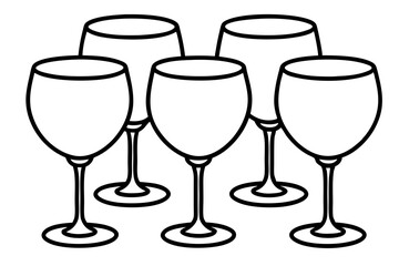 Abstract Wine Glasses Line Drawing Set
