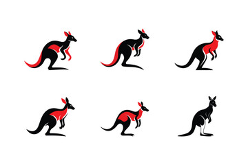 Kangaroo (Macropus rufus) mammal animal, labeled silhouette vector art illustration.