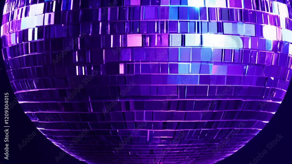 Poster dynamic 360-degree rotation video, showcasing a disco ball with a dynamic gradient of color washing 