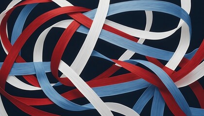 Abstract art red white and blue ribbons intertwined