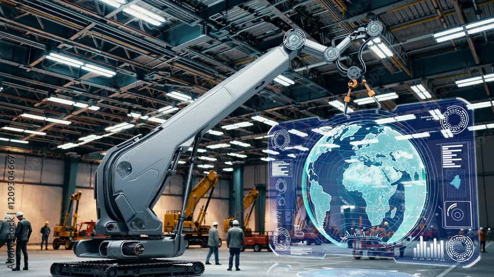 Fototapete advanced robotic arm performs precision tasks in a high-tech warehouse environment
