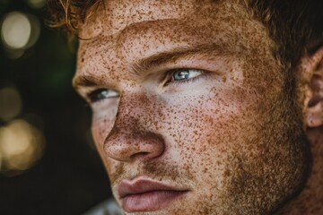 Extreme Close-Up of a Rugged Handsome Man with Intense Details and Professional Lighting