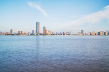 The urban skyline and Ganjiang River scenery of Nanchang City, Jiangxi Province, China on April 1, 2024