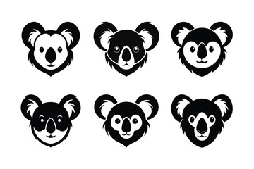 Koala (Phascolarctos cinereus) mammal animal, labeled silhouette vector art illustration.