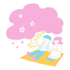 桜の木　お花見　カップル