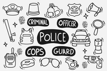set of police doodle good for background, wallpaper, element design, icon, print design, etc