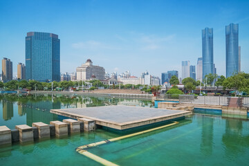 The urban architectural skyline and tourist scenery of Qiushui Square in Nanchang, Jiangxi Province, China on April 1, 2024