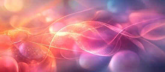 Fototapeta premium Abstract pink, orange, and blue glowing light waves and bokeh.