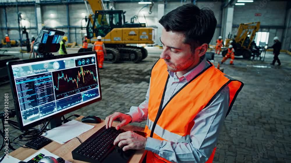 Fototapete monitoring construction activity with advanced technology and safety measures in a dynamic work envi