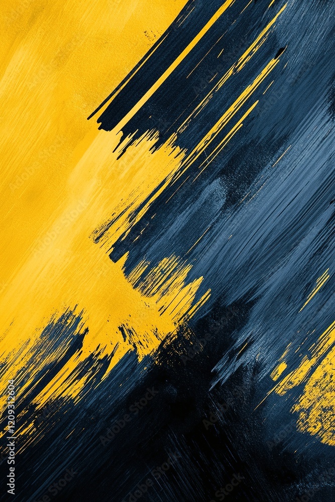 Poster vibrant yellow and deep black brushstrokes combine in an abstract composition. the textured layers a