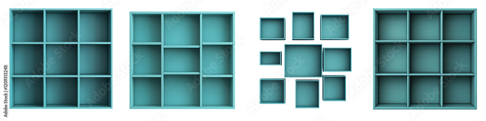 Aufkleber empty minimalist geometric cubical shelf for product display mockup clean simple and organized wall 