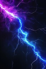 Bold and energetic lightning bolts glow in vibrant shades of blue, purple, and white, creating a striking abstract background perfect for text overlay and graphic design