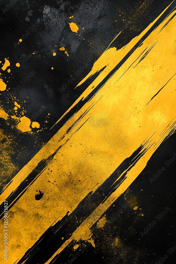 Poster bold yellow and black splashes create an explosive abstract composition, featuring dynamic shapes an