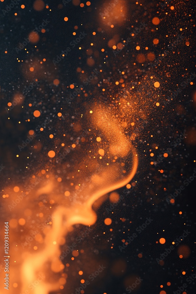 Poster a dynamic abstract background showcases flowing orange smoke with soft glowing particles. this desig