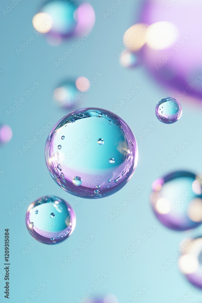 Aufkleber glossy liquid droplets of varying sizes float gracefully against a smooth gradient background in bea