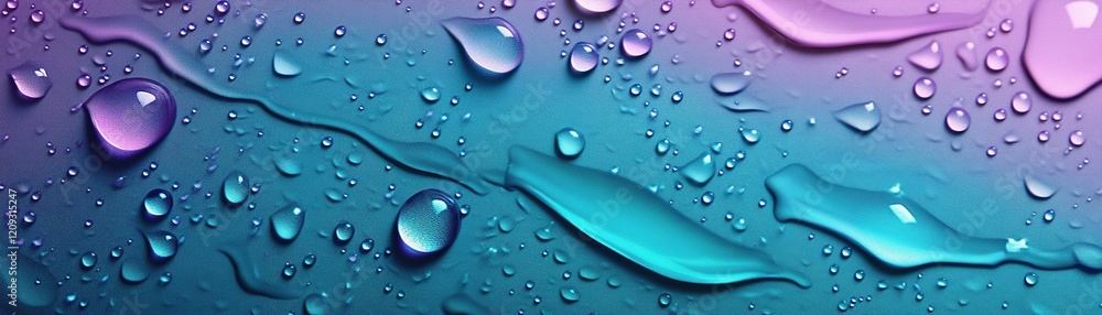 Aufkleber an abstract composition features glossy liquid droplets in varying sizes set against a smooth gradie