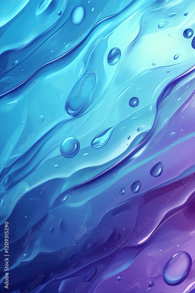 Aufkleber glossy liquid droplets of various sizes rest on a smooth gradient background that shifts from blue t