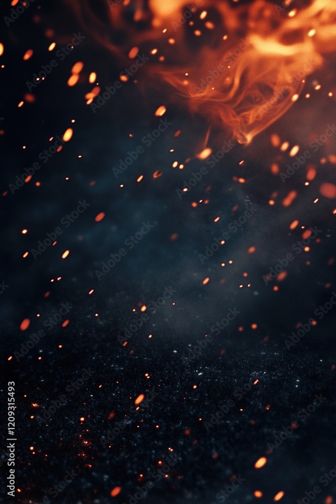 Poster glowing embers illuminate a dark surface while delicate smoke swirls gently upwards, creating a capt