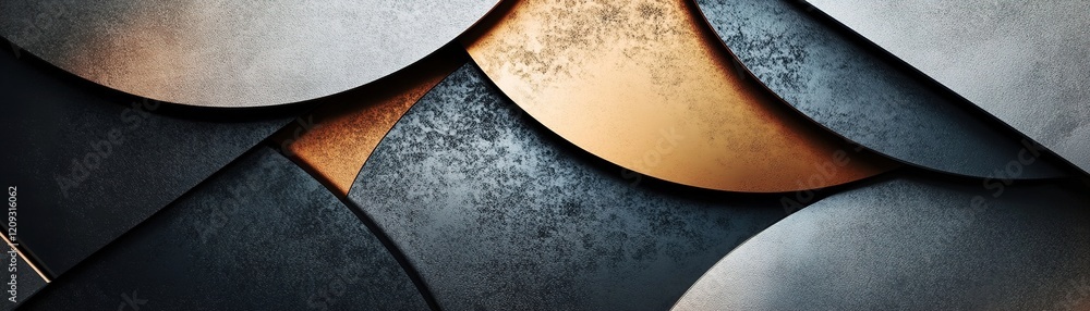 Poster this abstract composition showcases layered geometric metallic shapes with a blend of matte and glos