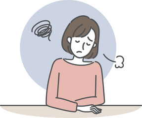 悩みため息をつく女性イラスト素材