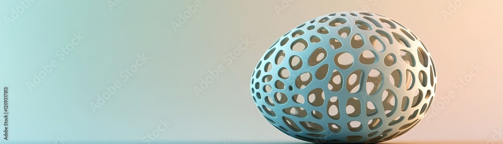 Poster this abstract easter card features a 3d-printed egg with futuristic patterns, set against a soft pas