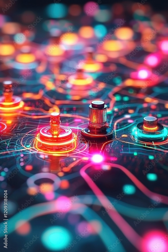 Poster high-tech trend maps glowing with dynamic analytics layers on a modern interface