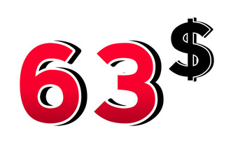  63$ dollars sign symbol price tag on transparent background red color for shop retail business concept