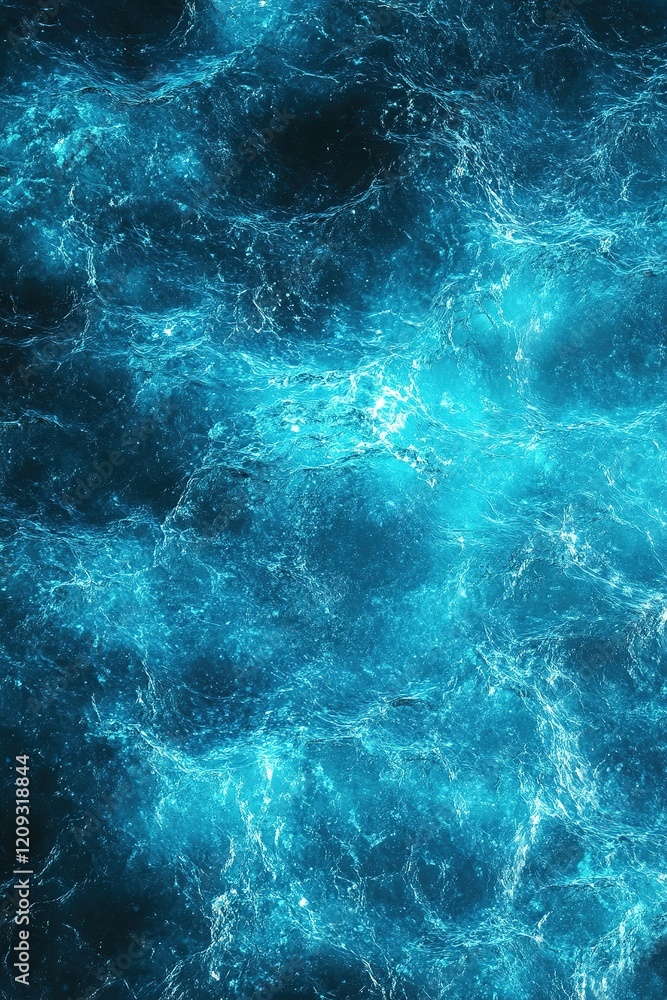 Poster dynamic digital waves in blue and teal create a futuristic water backdrop. the fluid patterns and gl