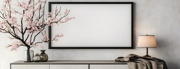 Blank frame, blossom, lamp, console, interior