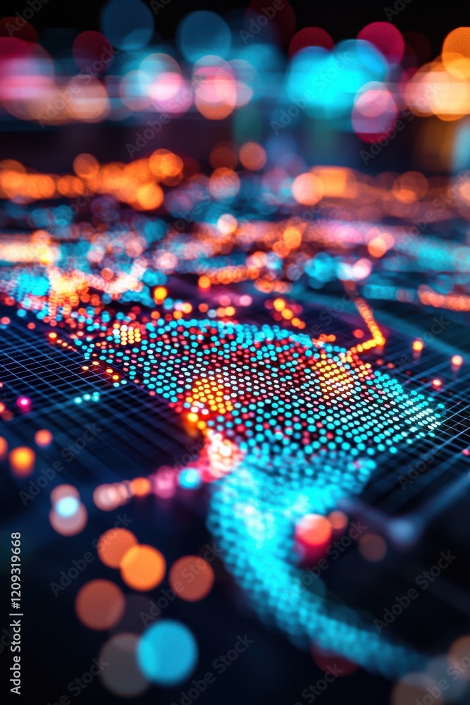 Poster high-tech trend maps glowing with dynamic analytics layers on a modern interface