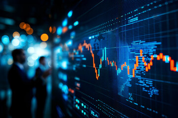 Obraz premium Professionals visualizing financial office data for stock market trend analysis collaboratively
