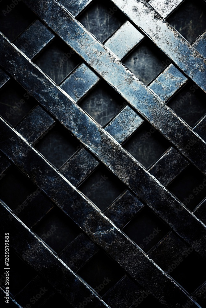 Poster abstract industrial background featuring a metallic grid with sharp geometric shapes. the dark backd