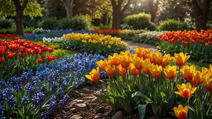 Spring Garden Path in Vibrant Colors Representing Horticultural Precision
