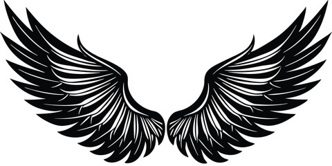 Obraz premium wings collection set black and white hand drawn illustration