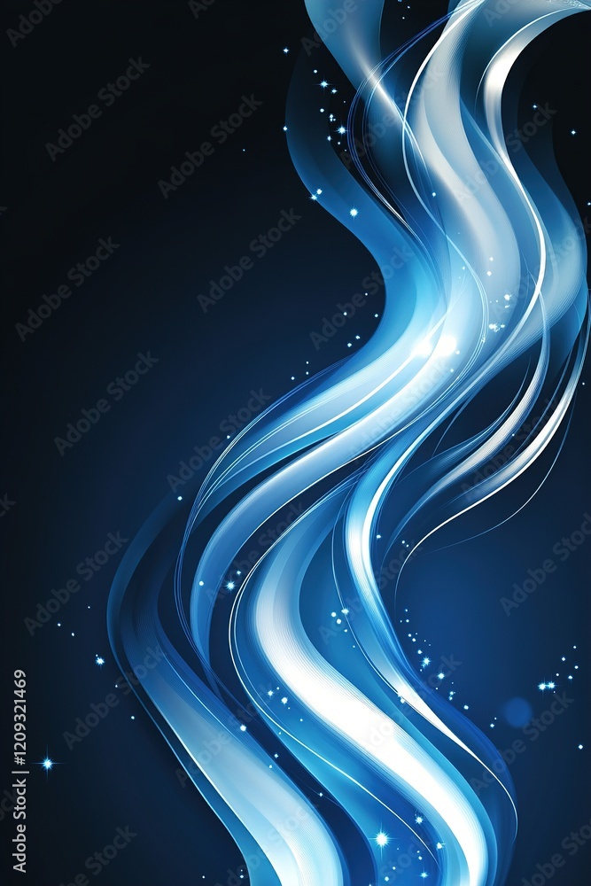 Poster swirling patterns of blue and silver create a captivating liquid effect on a dark surface. the gloss