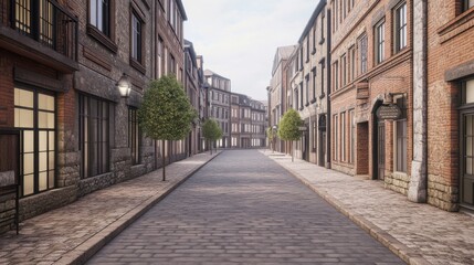 Fototapeta premium A serene street view featuring classic architecture and charming stone sidewalks.
