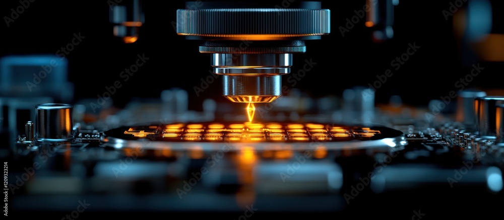 Aufkleber precision robotic arm soldering microchip on circuit board.