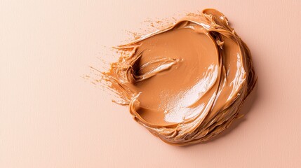 Swirled caramel cream on beige background, food photography for recipe or packaging